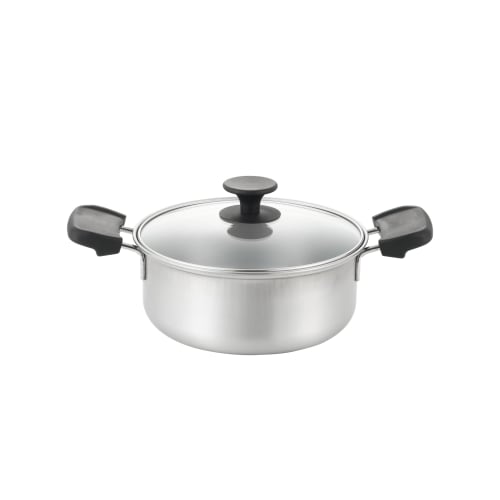 Maruyama Latelatte 20cm 2.6L Double-Handled Pot with Glass Lid (LA-20R), Induction and Gas Stove Compatible, Made in Japan