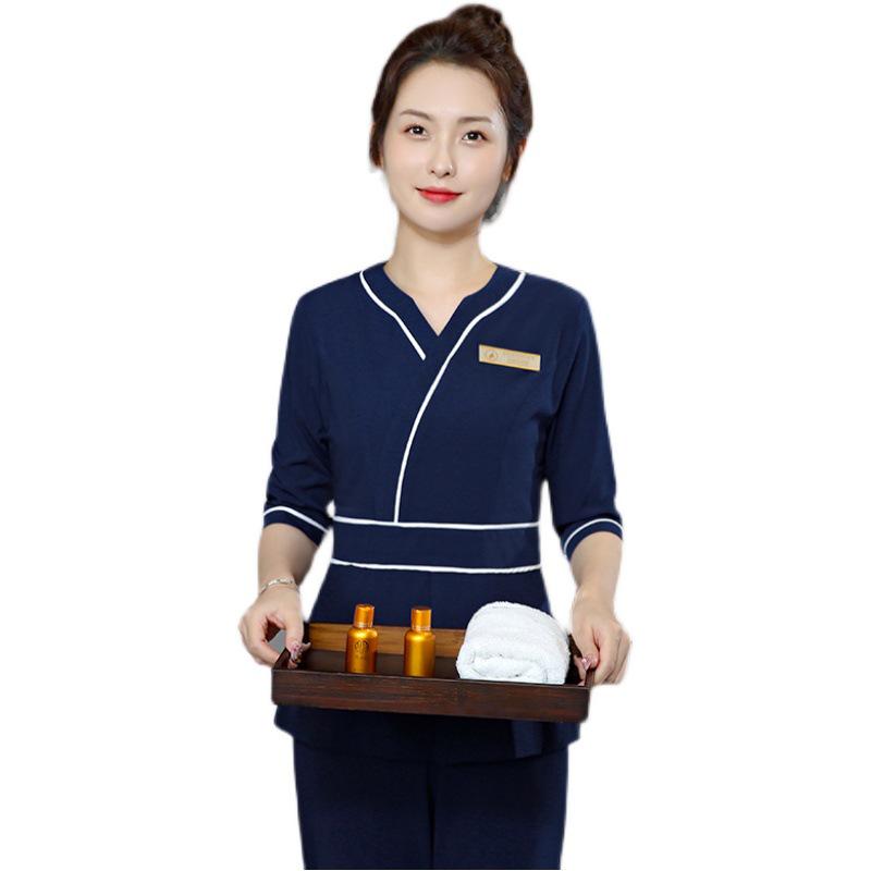 Women's Summer Beauty Salon Uniform Set - 7-Sleeve Foot Bath Technician Outfit