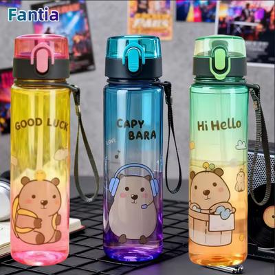 560ml Capybara Cup Cute Cartoon Water Bottle with Carry Strap Leakproof Portable Drinking Cup Sports Gradient Bottle