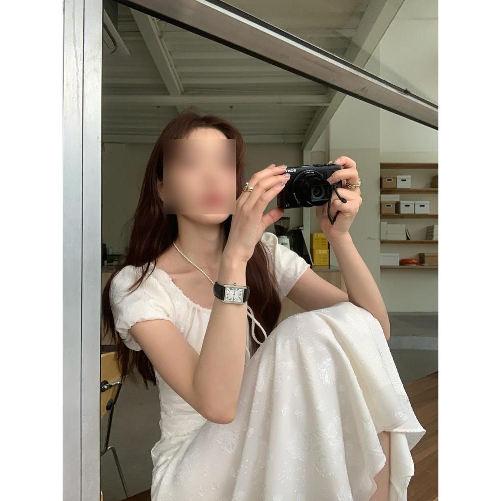 White dress women's summer casual elegant women's elegant jacquard temperament skirt gentle strap long dress
