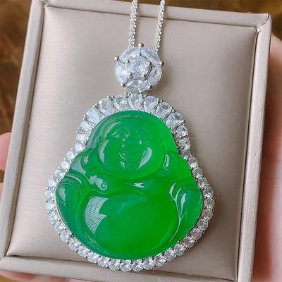 Bijoux Calcédoine Verte Calcédoine Blanche Bouddha Rieur Accessoires Gong Marchandises Maitreya Collier Pendentif