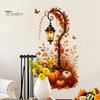 Thanksgiving Window Clings Autumn Pumpkin Street Lamp & Maple Leaves Wall Sticker, Waterproof PVC Fall Harvest Atmosphere Decor Decal, Decorative Peel