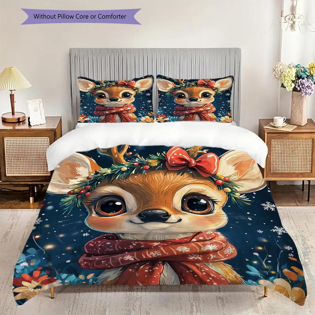Elk Pattern Bedding Quilt Set Quilt Cover Pillowcase Home Decoration Birthday Gift (1 * Duvet Cover + 2 * Pillowcase, Without Core)