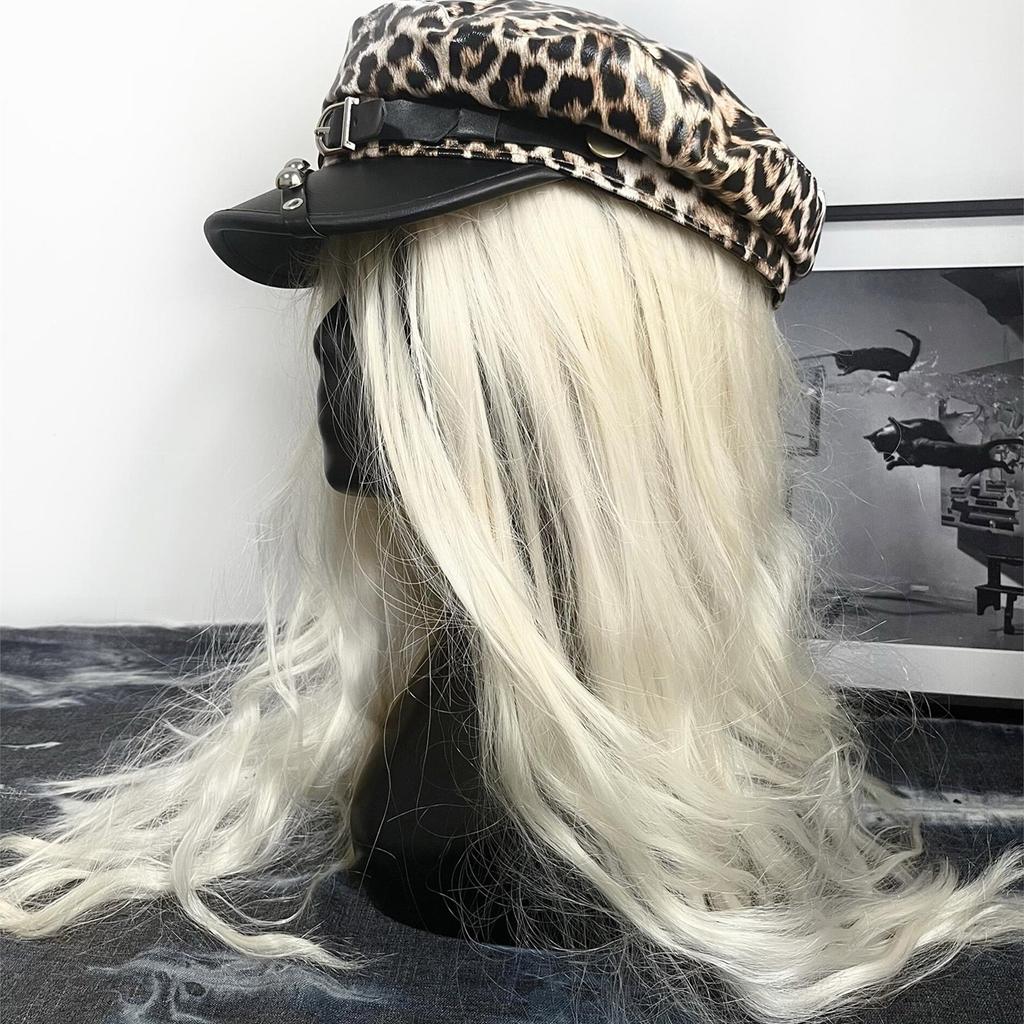Leopards Print Studded Hat Buckles Trendy Hat Women Stylish Octagonal Hat for Trendy Women