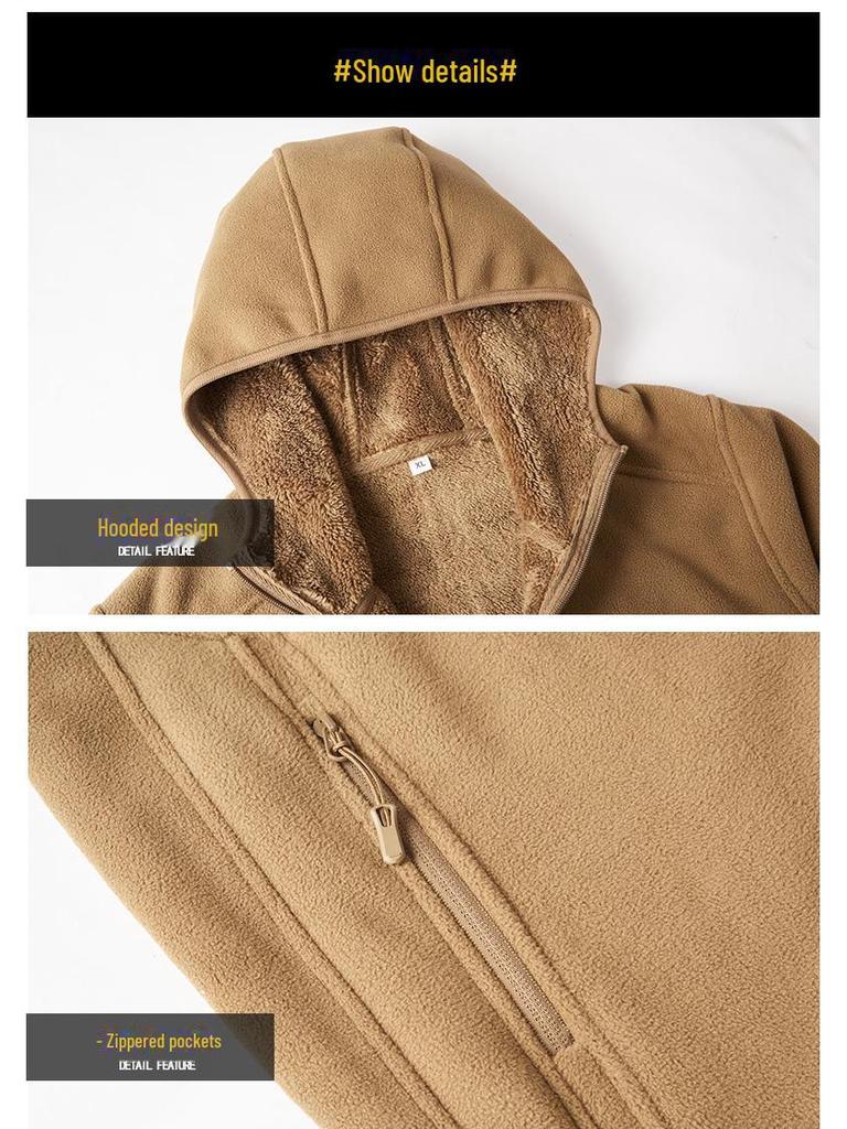 Férfi plüss kapucnis polár dzseki - Meleg cipzáras kardigán őszre és télre