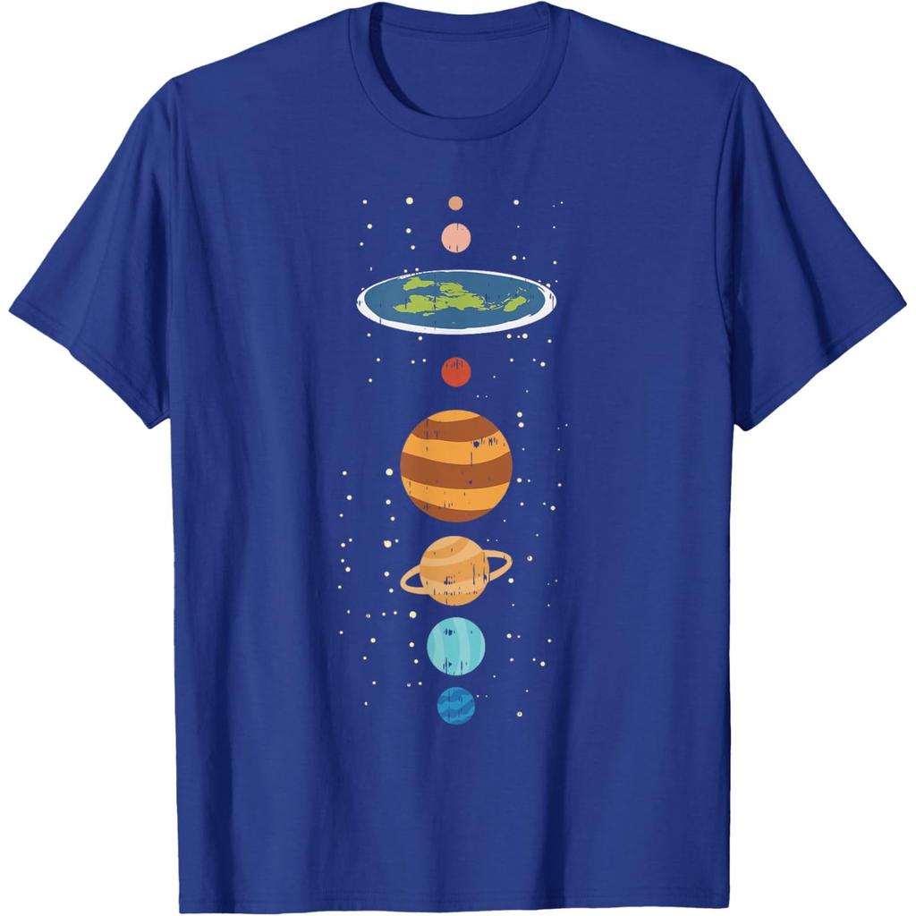 Flat Earth Planets Conspiracy Theory Funny Graphic T-Shirt Casual Cotton Tee
