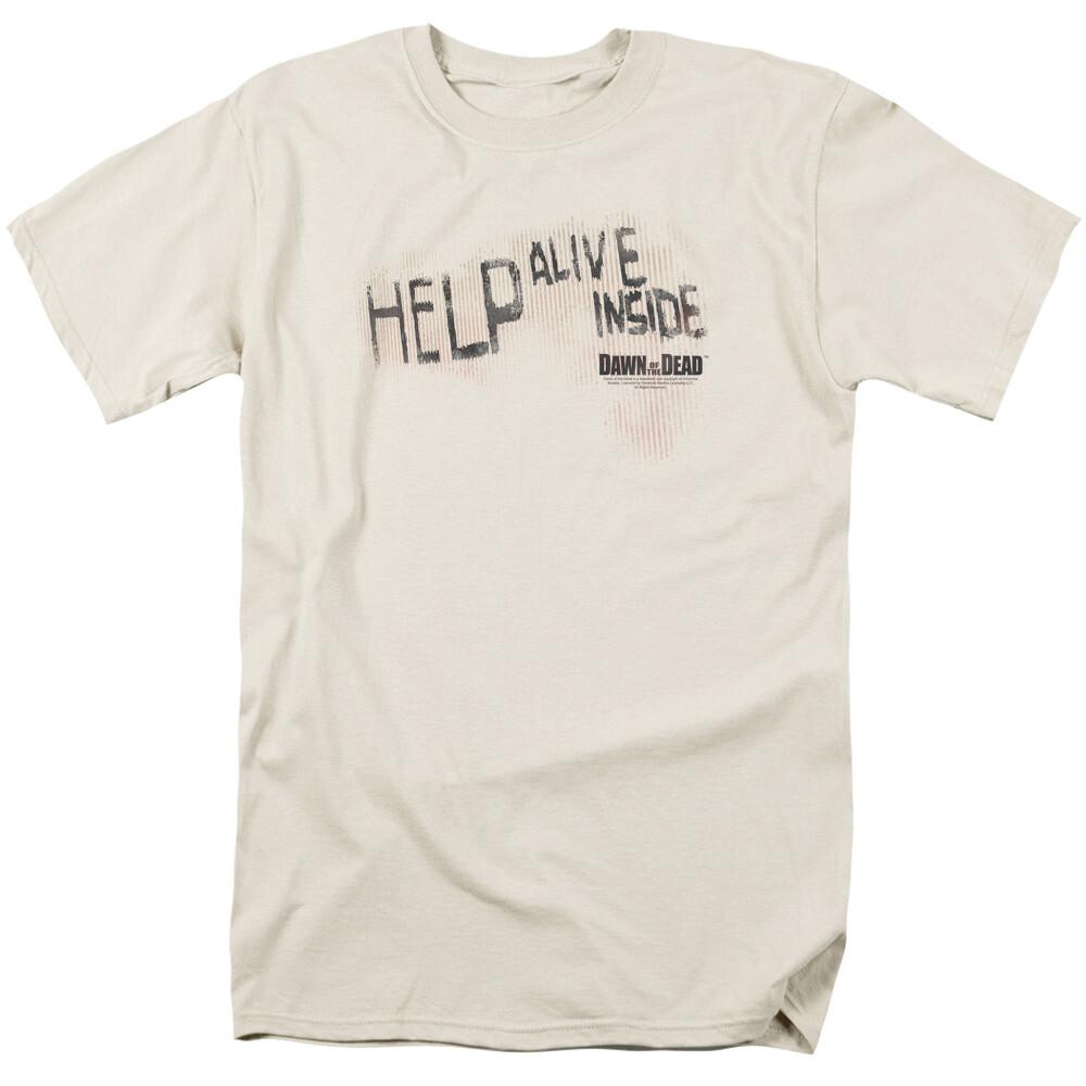 26 Dawn of the Dead Help Alive Inside T Shirt Mens Licensed Zombie Movie Tee Cream Unisex T-Shirt M