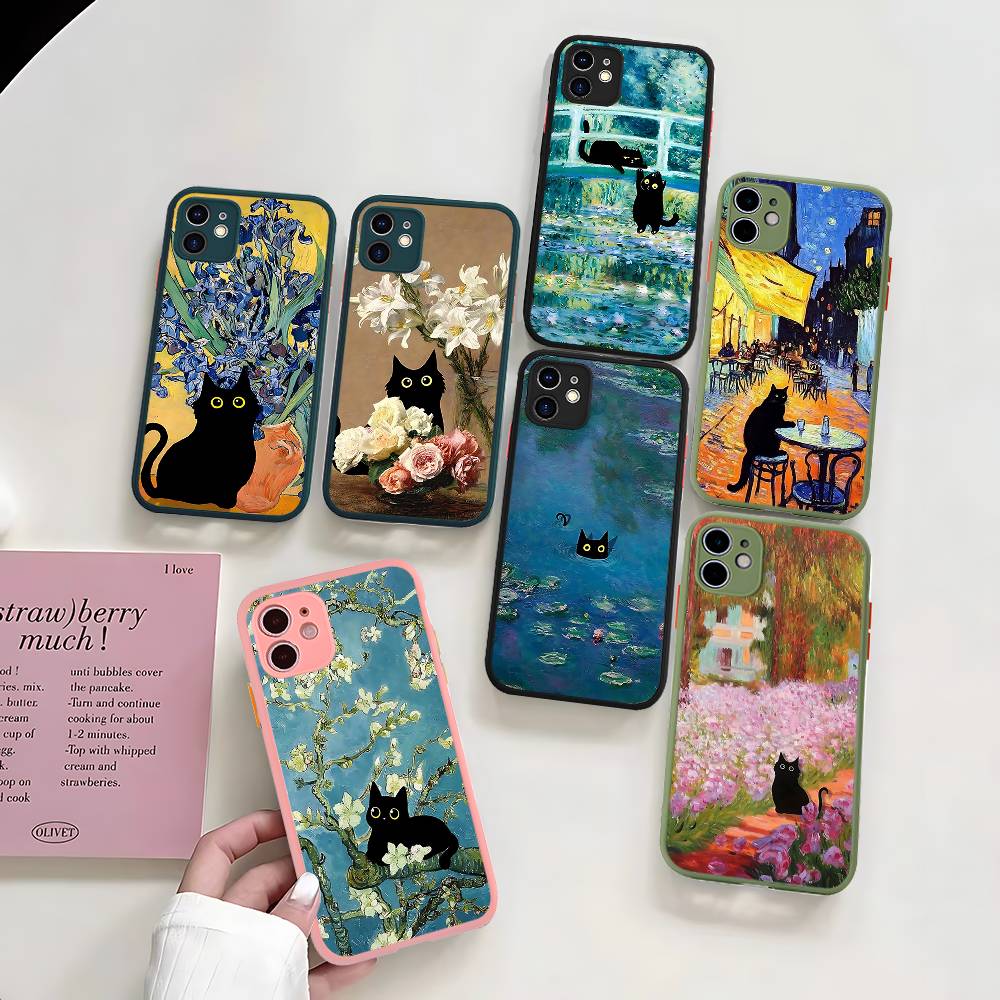 Funny Cats Van Gogh Phone Case For IPhone 16 15 14 Plus 15 13 12 11 Pro Max X XS MAX Matte Cover