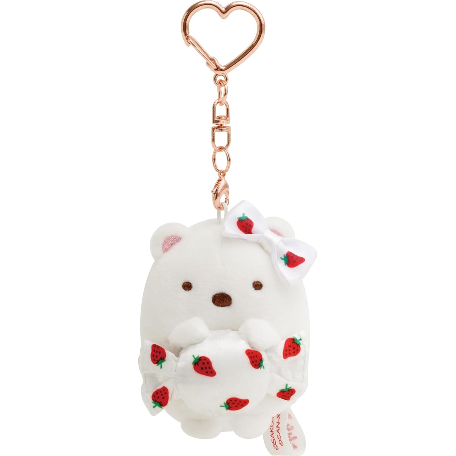 San-X Sumikkogurashi Sakuma Strawberry Milk Candy Hanging Plush Shirokuma MO94701 Size H60W50D50mm
