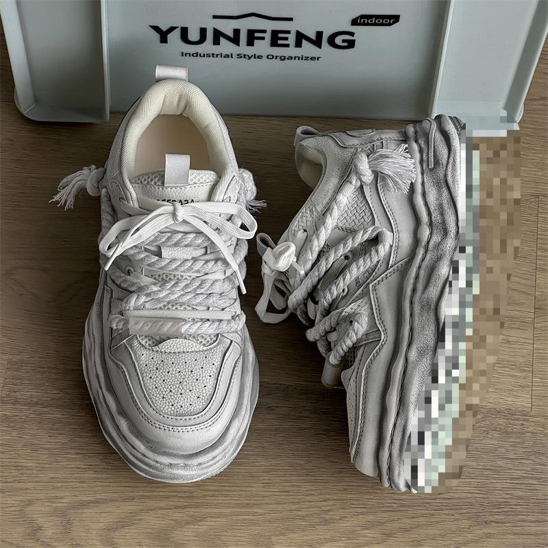 inner height increase cm dissolving shoes men's and women's Guochao dreadlocks niche bread shoes polished and old couple board shoes tide