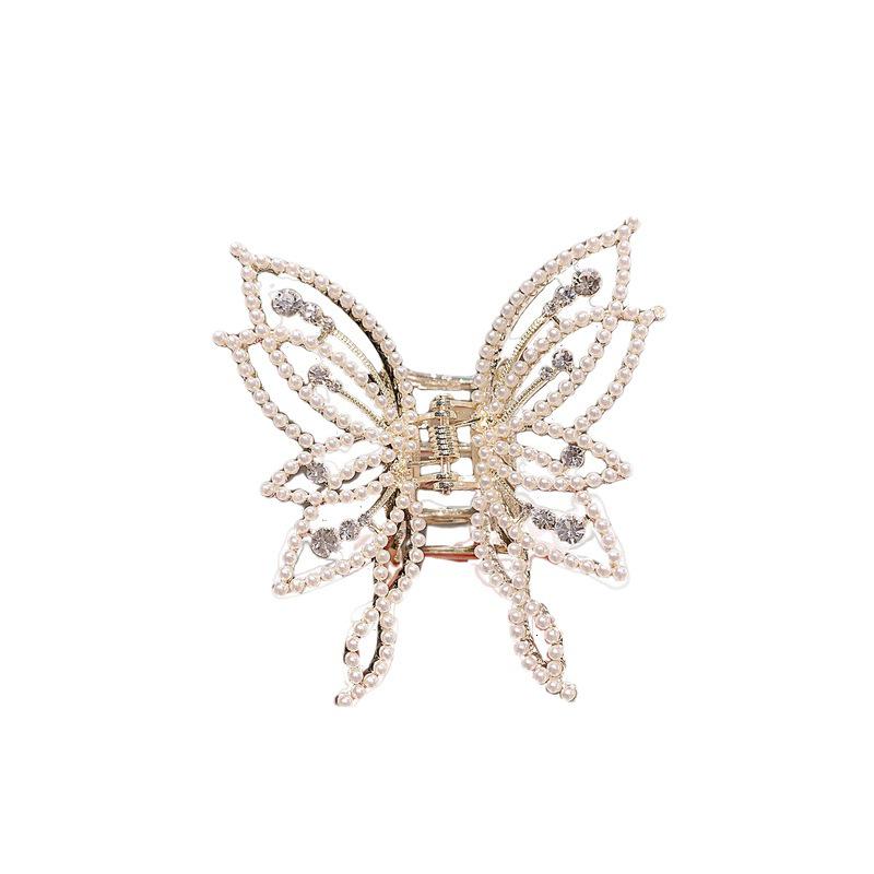 Elegant Korean Pearl Rhinestone Butterfly Claw Clip for Updos