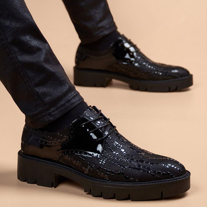 Men s Trendy Korean-Style Genuine Leather Pointed Toe Shoes with Thick Sole 44