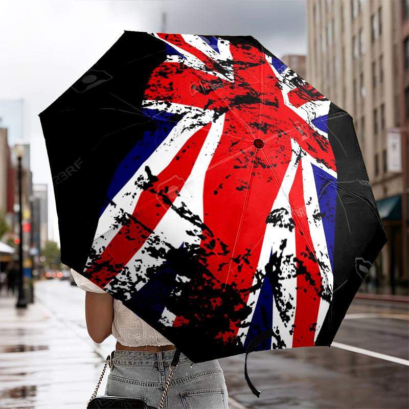 British Flag Artwork Automatic Folding Umbrella - 8-Rib Travel Umbrella with Auto Portable Case, Ideal Gift for Birthdays