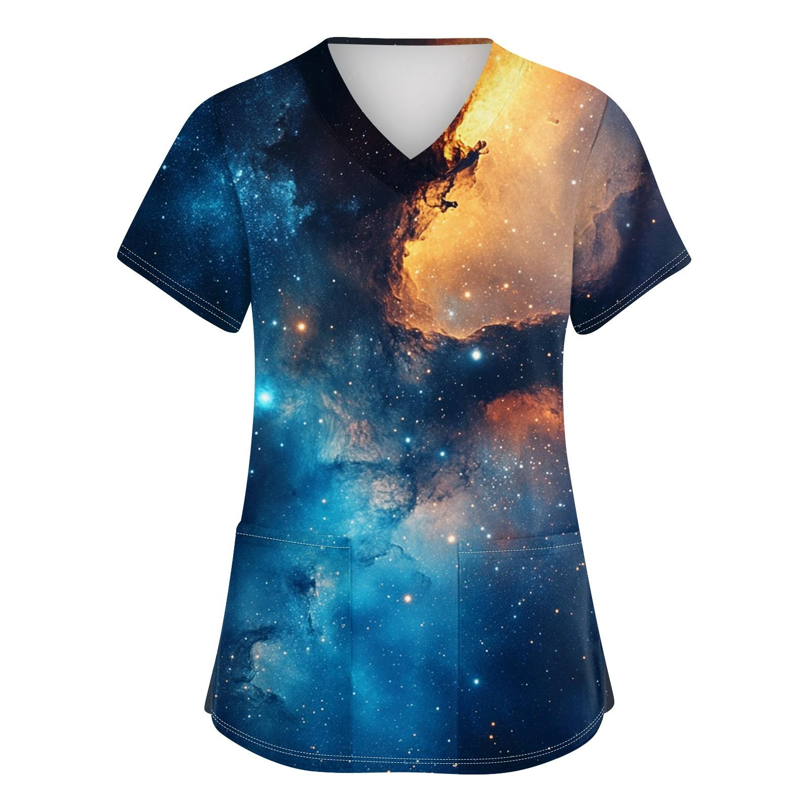 

Женская мода с v-образным вырезом, короткими рукавами и карманами, топы с принтом XL тёмно-синий