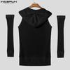 INCERUN Men V Neck Sleeveless Hooded Rib Casual Fitted Tank Tops with Oversleeve
