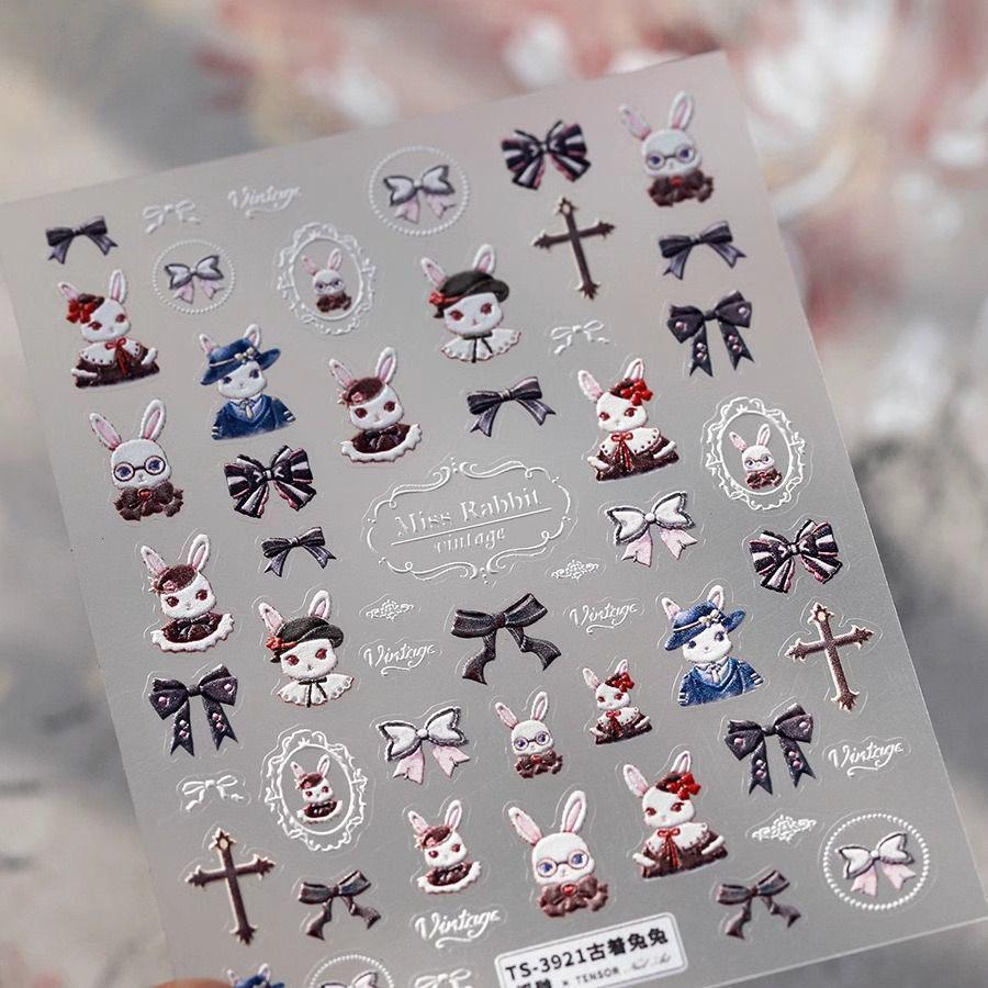 

Retro Dark Little Rabbit 3D Cartoon Nail Art & Camera Pen Holder Stickers Cold Rabbit Design [1 Sheet]
