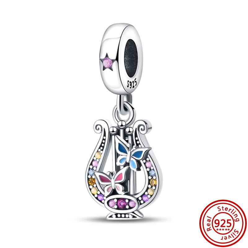 New 925 Copper Piano Saxophone Guitar Music Notation Earphone Pendant Beads Fit Original Pantaro Charms Bracelet Women Zircon