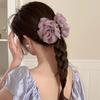 Hair Claw Mesh Yarn Texture 3D Flower Design Large Shark Hair Clip Versatile Daily Date Hair Accessory