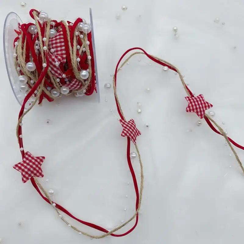 

Різдвяна штучна шкіряна стрічка з п ятикутною зіркою, снігова марля з різдвяною шкіряною мотузкою, подарункова мотузка для упаковки торта 1roll 5M x 3cm золотий