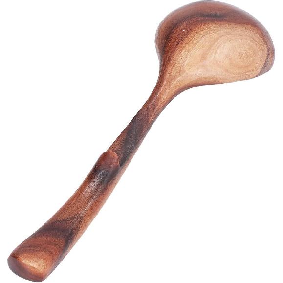 Wooden Soup Ladle, Acacia Wood Soup Spoon with Back Hooks Long Handle Porridge Spoon Kitchen Utensil for Cooking, Serving and Stirring (9.5inch)