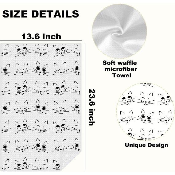 4 Pcs Cute Cat Kitchen Towels, Cat Paw Decorative Absorbent Microfiber Dish Cloth Tea Towel, Cats Waffle Soft Hand Towels for Farmhouse Home Bathroom