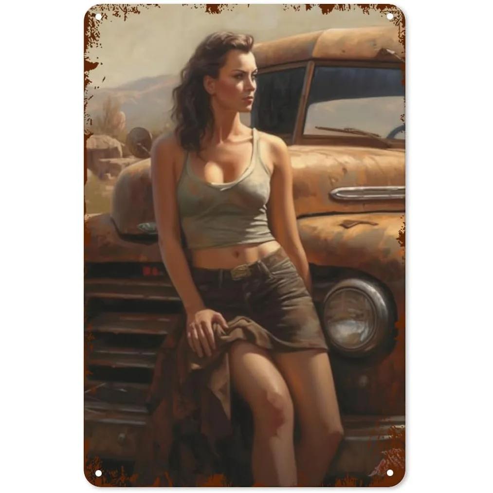 Vintage Pinup Girl Fast & Sexy Girls Classic Car Automobile Metal Tin Sings For Man Cave Garage Bar Cafe Clubs Car Decor Posters