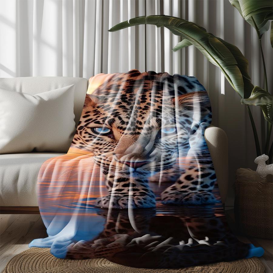 Leopard Water Scene Microfiber Flannel Cover Blanket Bedroom Living Room Sofa Soft And Comfortable Home Decoration