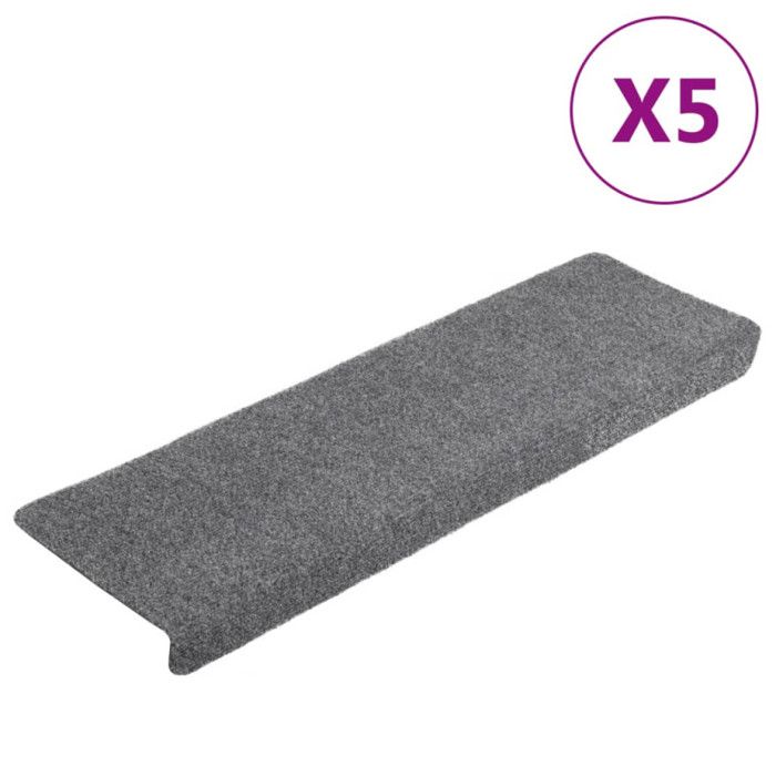 Tapis d'escalier - vidaXL - 5 pcs - Gris clair - 65x21x4 cm - Antidérapant