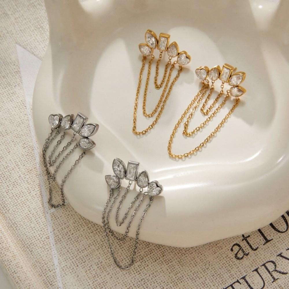 Geometric Stud Earrings Stainless Steel Tassel Earrings Fashion Zircon Stud Earrings for Women