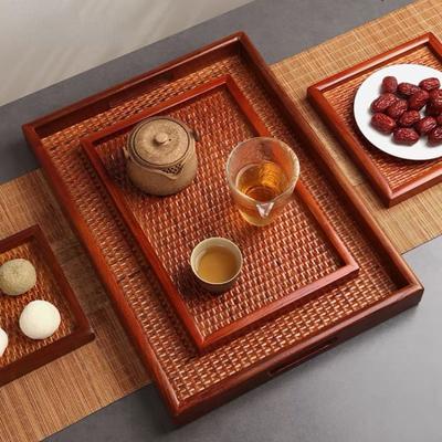 Bandeja de Chá de Rattan Artesanal Tailandesa Vintage de Bambu Retangular Doméstica Hotel Bandeja para Bubble Tea Seco