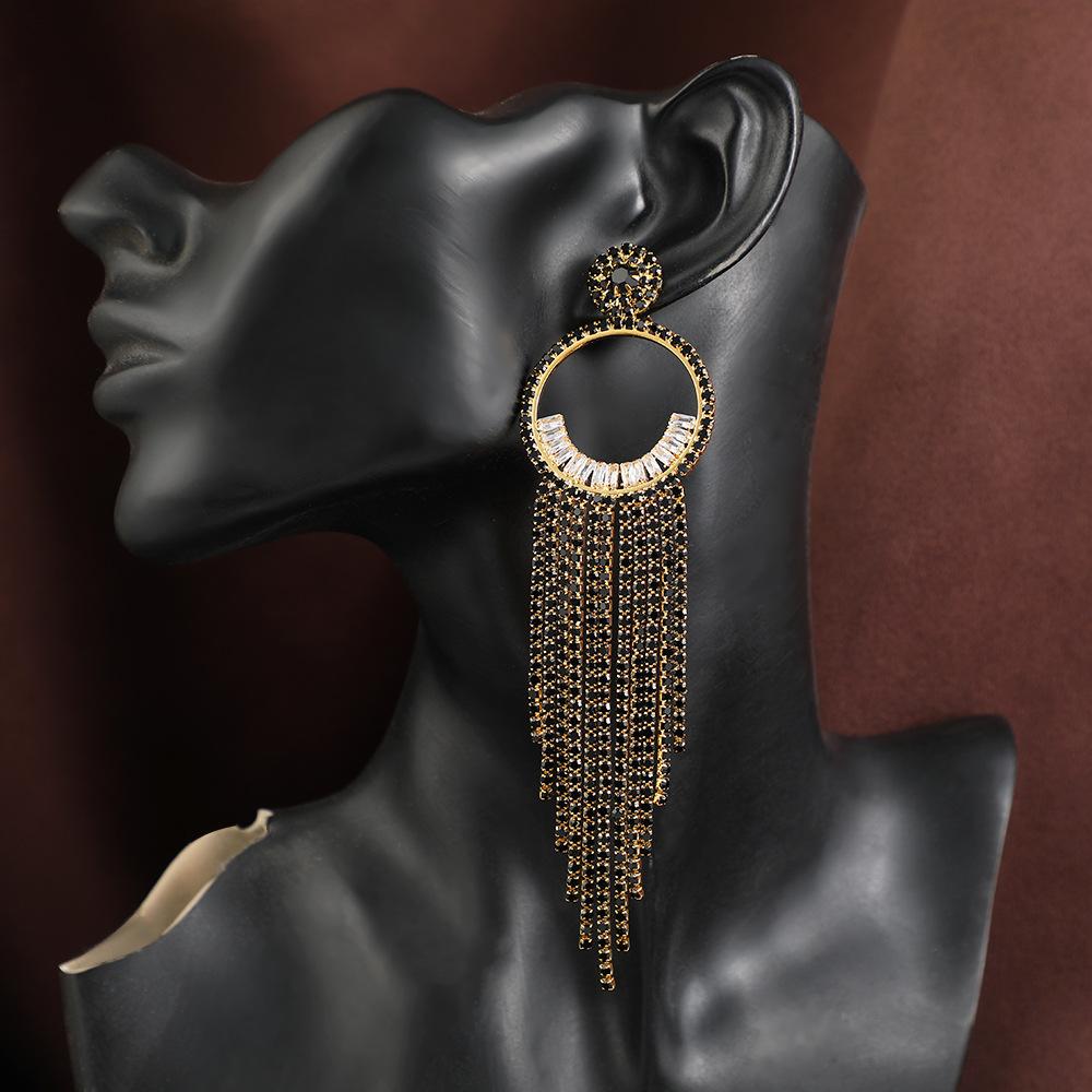 Full Of Diamonds Exaggerated High-End Zircon Rhinestone Long Fringed Earrings Show The Face Thin Earrings Temperament Studs