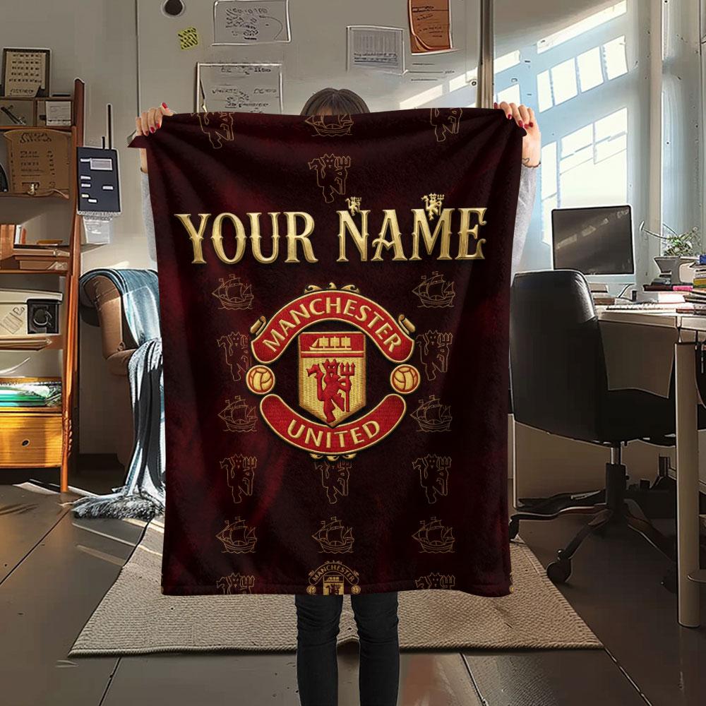 Custom Name,Manchester Red Devils Printed Flannel Blanket, Soft Throw for Bedroom Sofa, Washable,fan Merchandise, Great Gift.chl