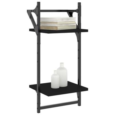 Wall Mounted Shelves with 2 Shelves and Rods Set of 2 Black 30 X 25 X 65 Cm