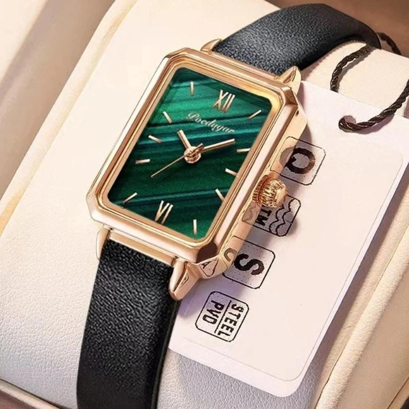 POEDAGAR Women Watches Fashion Green Square Leather Quartz Watch Top Brand Luxury Waterproof Ladies Wristwatch Girlfriend Gift