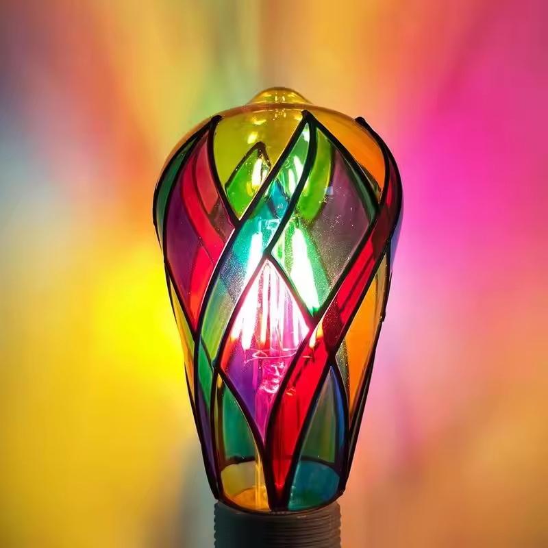 Stained Glass Light Bulb 4W St64 Led Light Bulb Painted Glass E26 Base Mosaic Night Lamp Home Decor Romantic Festive Atmosphere