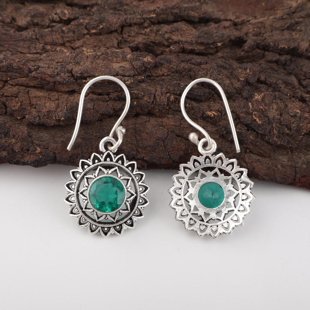 Green Emerald Gemstone Earring Jewelry, Handmade Gorgeous Silver Earring, 925 Sterling Silver Jewelry For Wedding Gift