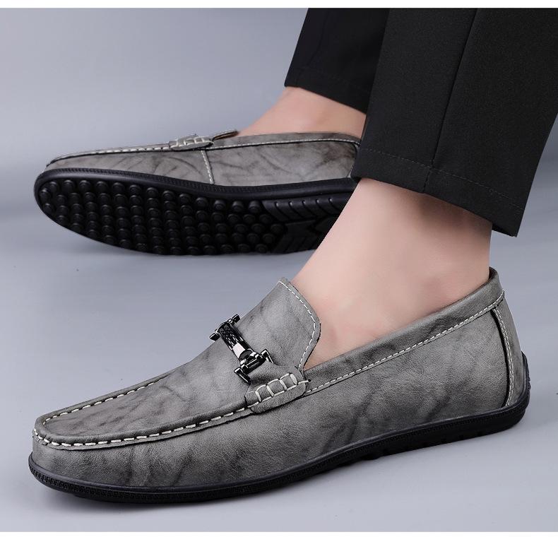 Men's Casual Leather Slip-On Loafers - Low-Top Spring Driving Shoes with Cowhide Upper