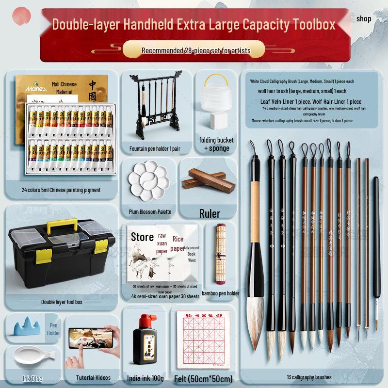 Maries 12-Farben Anfänger Tuschemalerei Set für Kinder mit Pinseln