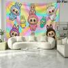 Kawaii Bubu Wall Tapestry Aesthetic Wall Hanging Printed Fabric Blanket Decorative Tapestries for Bedroom Living Room Home Decor