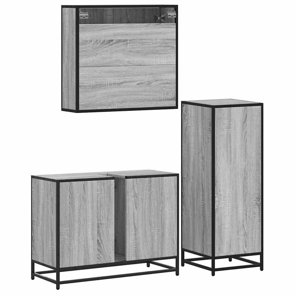 3 piece bathroom furniture set gray Sonoma wood based material