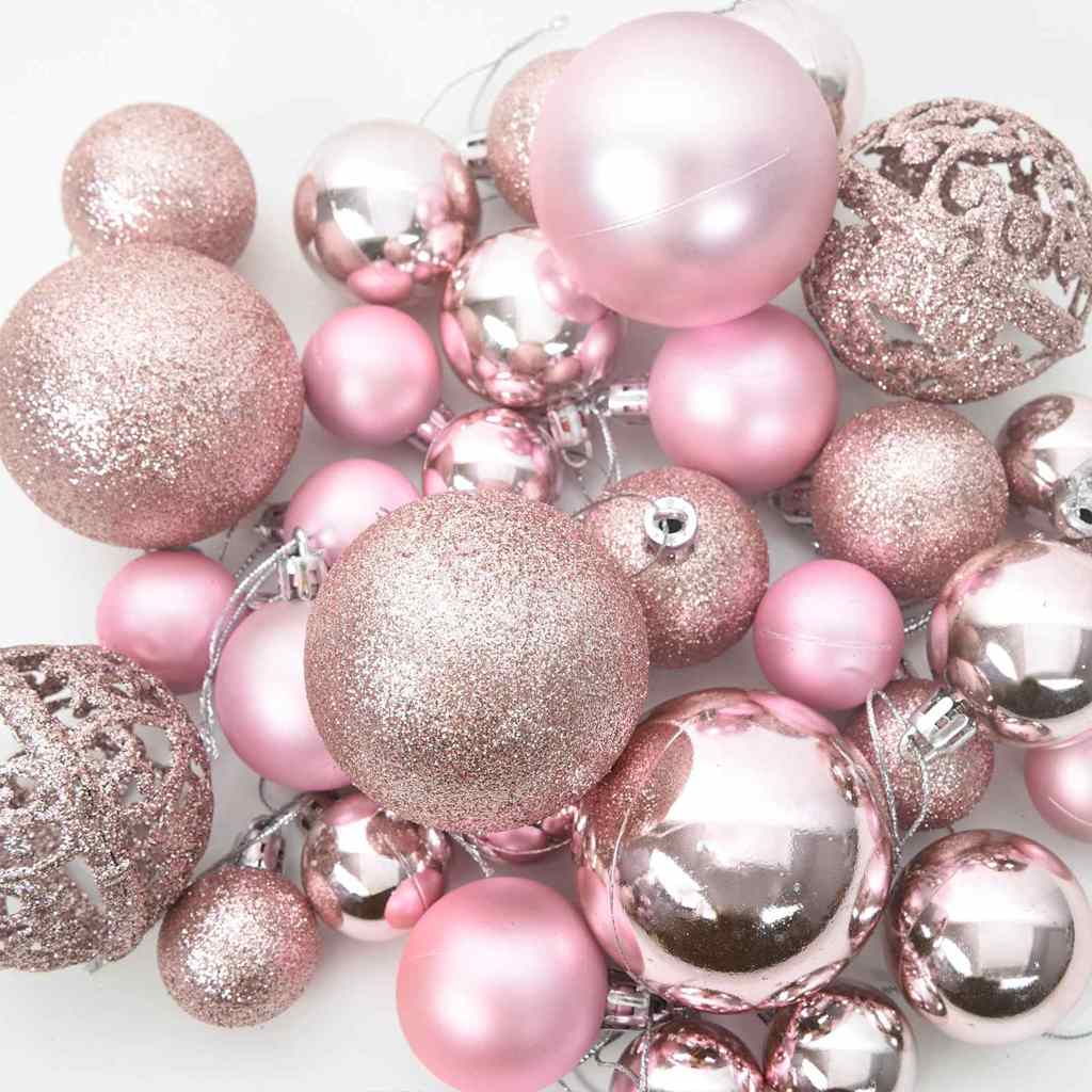 Christmas Ornament Set with 300 LEDs 120 Pcs Pink Plastic