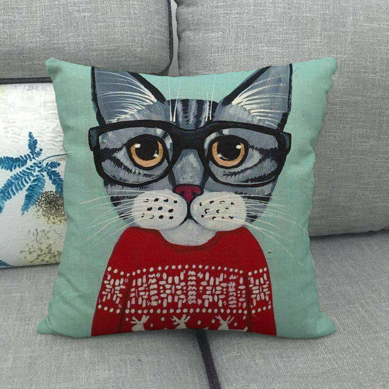 Cartoon Cat Pattern Series Super Soft Cotton and Linen Material Pillow Cover for Home Sofa Decoration Pillow Cover