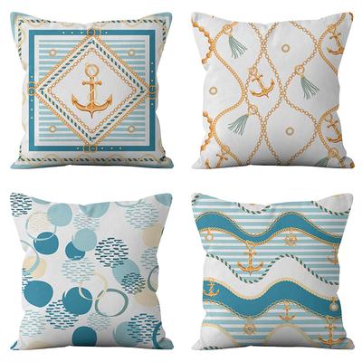 Home Ocean Blue Digital Printed Sofa Pillow Line Cushion Waist Pillow Cover