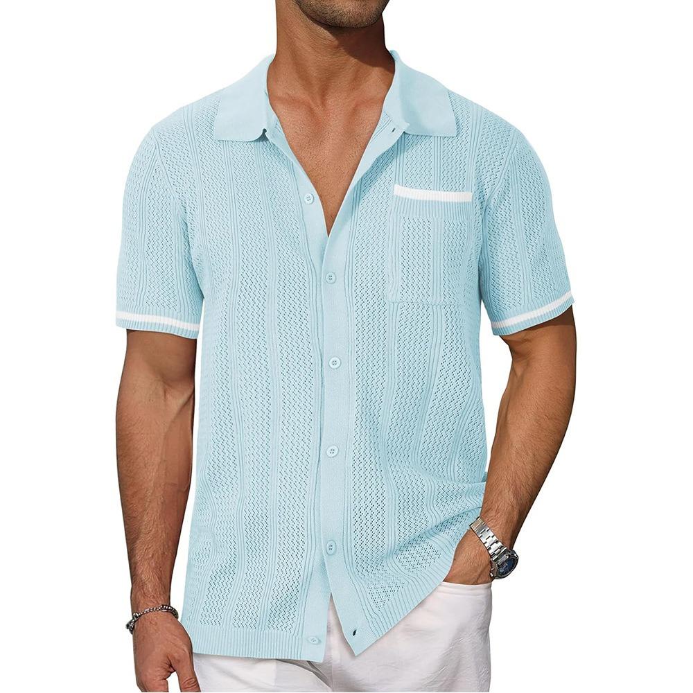 Men's Shirts Short Sleeve Patchwork Shirt Summer Casual Turn-down Collar Shirts Beach Vacation Style Shirts