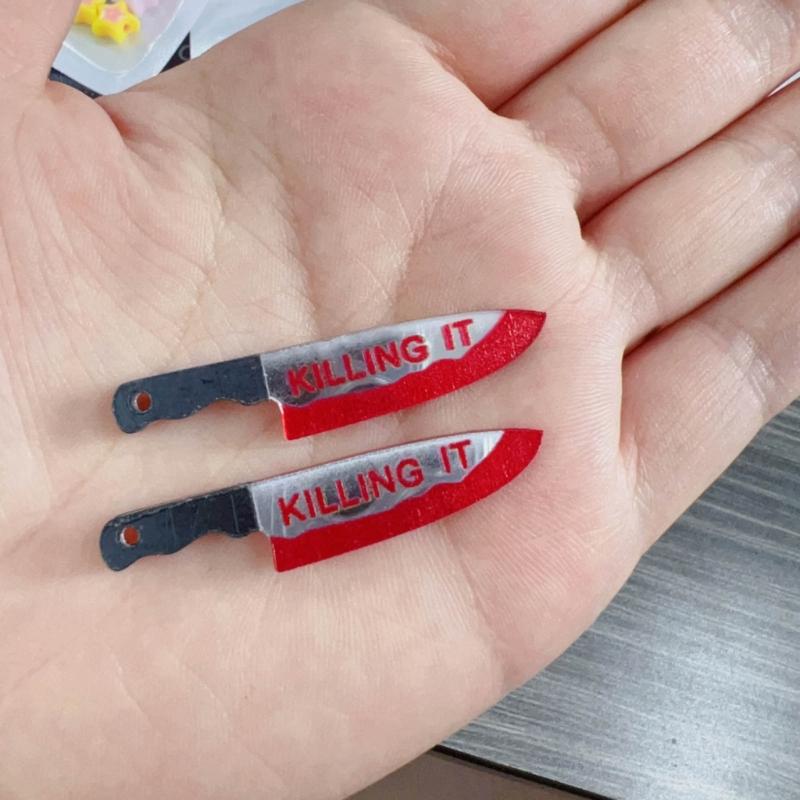 10 Pcs Mini Blood Knife Charm Acrylic Halloween Fake Knife Pendant Decoration for Necklace Earrings Jewelry Making