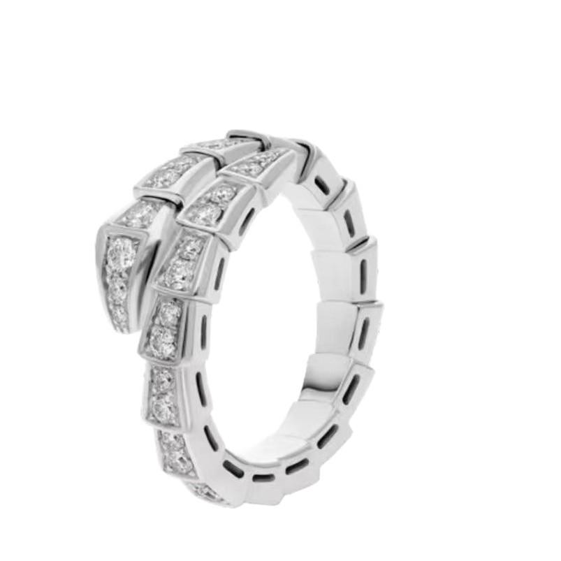 Women's Shining Diamond Snake Ring - Silver, Open Design, Versatile, Trendy, High-End Luxury