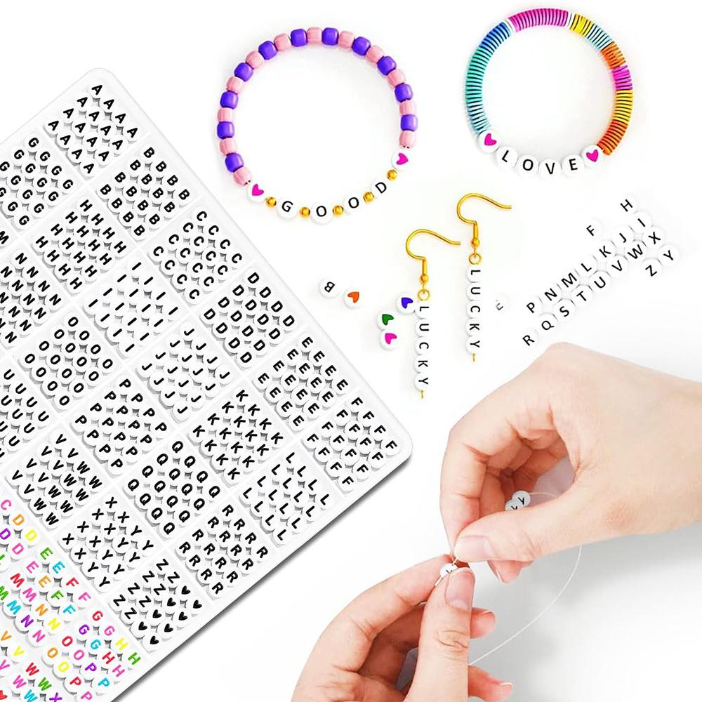 50/100/200pcs/Lot 7x4mm White A-Z Round Alphabet Acrylic Letters Beads Loose Spacer For Jewelry Making DIY Bracelet Accessories