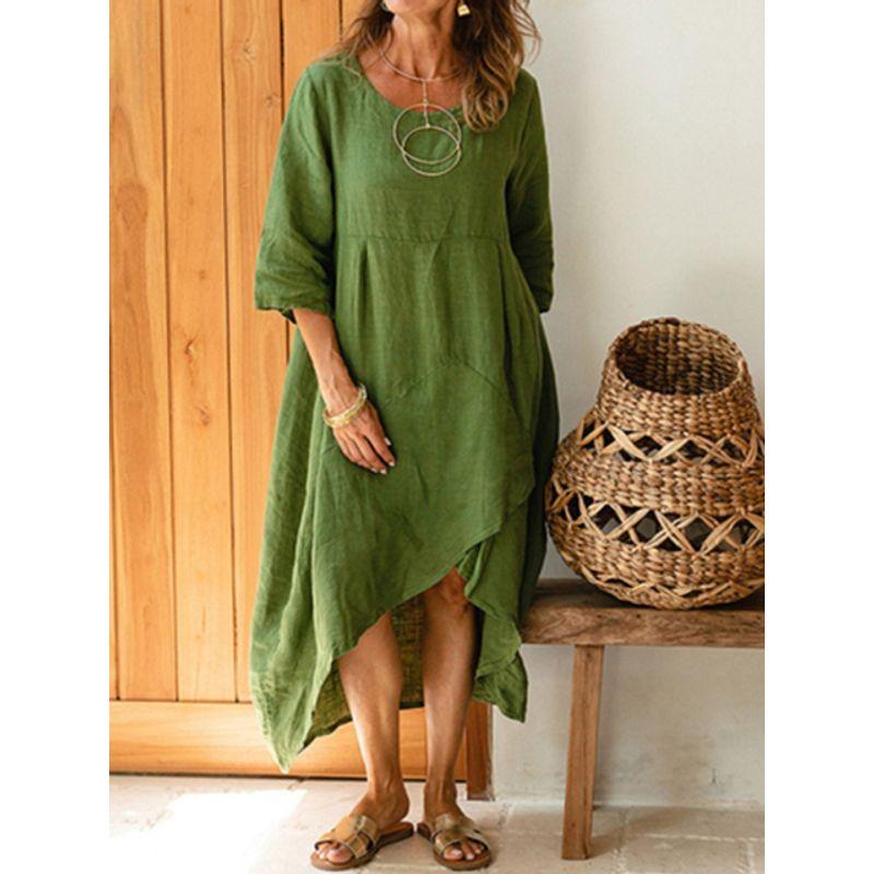

Round Neck Quarter Sleeve Loose Fitting Dress Crew Neck Loose Dress 02 Green 3XL(3XL)