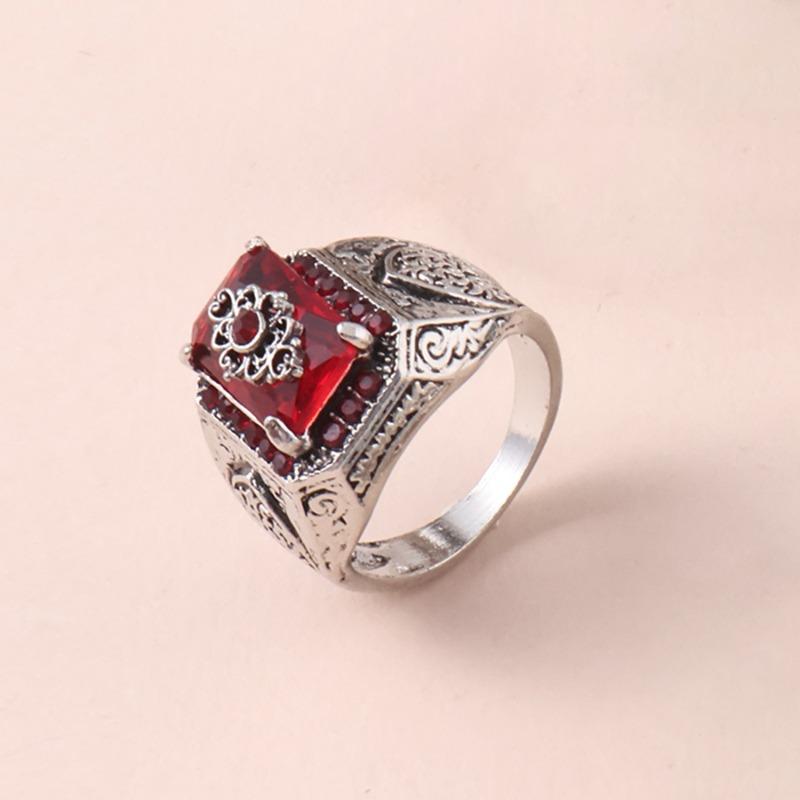 Huajie Мужские винтажные турецкие перстни-печатки Традиционные резные цветочные узоры Уникальный темперамент Мужской панк Тренд 8