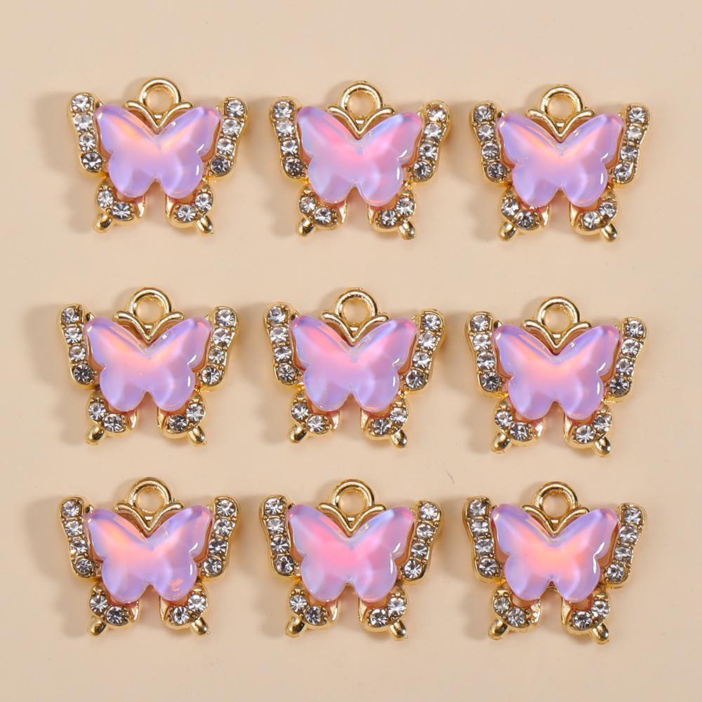 10Pcs Fashion Colorful Crystal Butterfly Pendant Shiny Zircon Charms For Korean Women Necklace Choker Jewelry Accessories Wholes